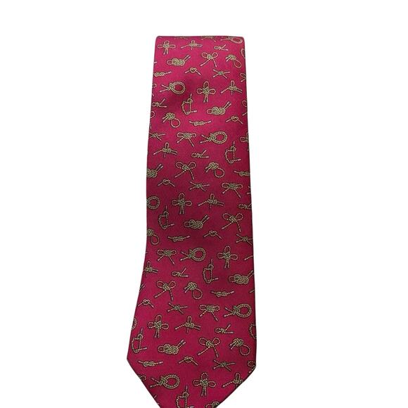 Vintage Hermes Deep Raspberry Pink/Red Silk Tie Sailing Knot Nautical 7321 MA - Picture 4 of 5